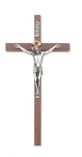 10" WALNUT CRUCIFIX WITH GOLD HALO