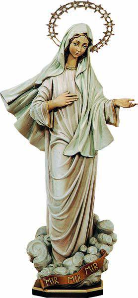 Hand Carved in Linden Wood or Fiberglass Our Lady of Medjugorje Statue