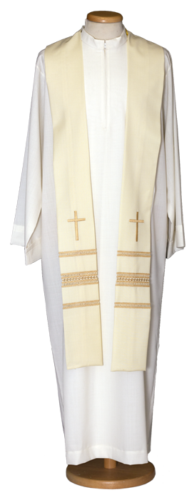 100% Wool Liturgical Stole with Hand-Embroidered Cross and Gigliuccio – Traditional Clergy Vestment with Artisanal Detailing