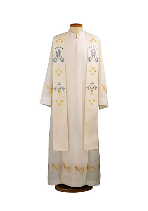 Marian Stole in 100% Polyester with Refined Machine Embroidery – Elegant Liturgical Vestment Symbolizing Devotion and Grace