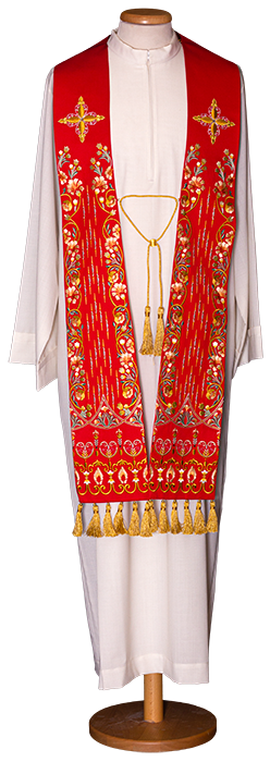 Machine Embroidered Satin Stole – Elegant Liturgical Vestment for Catholic Priests and Deacons