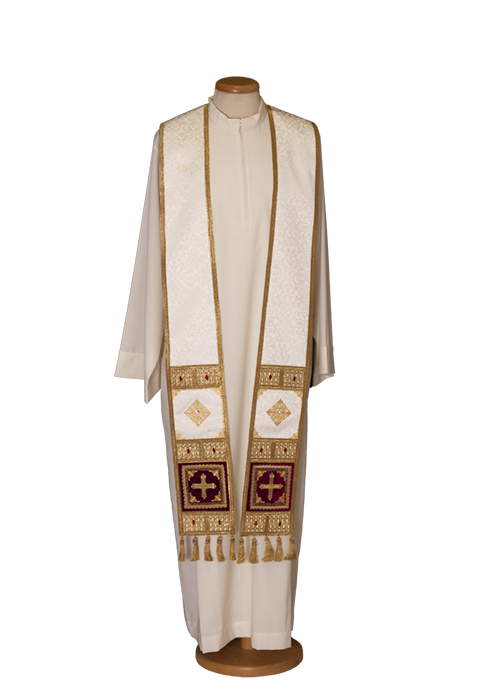 Precious Viscose Acetate Stole with Swarovski Stones and Velvet Insert – Handcrafted Liturgical Vestment by Gamma for Solemn Celebrations