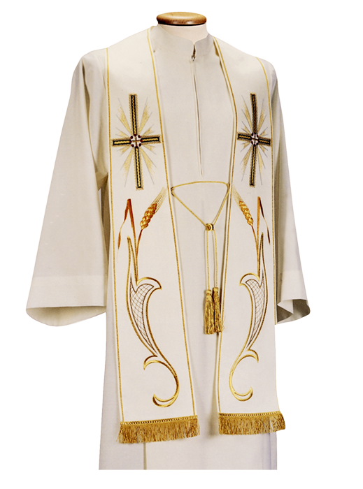 Machine Embroidered Satin Stole – Elegant Liturgical Vestment for Clergy and Religious Celebrations
