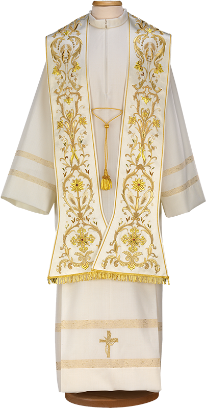 Hand-Embroidered Liturgical Stole – 100% Acetate with Bullion Bow and Fringe, Made in Italy