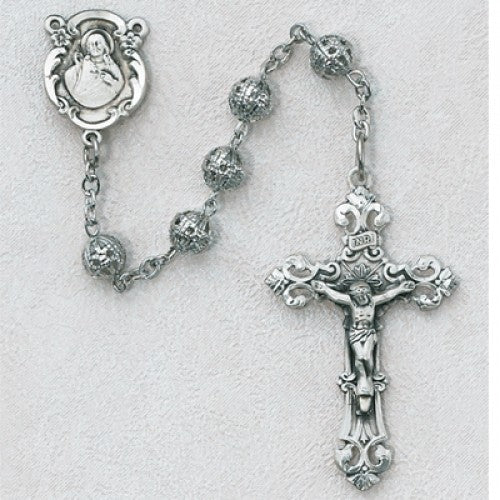 SS 6MM SILVER FILAGREE ROSARY