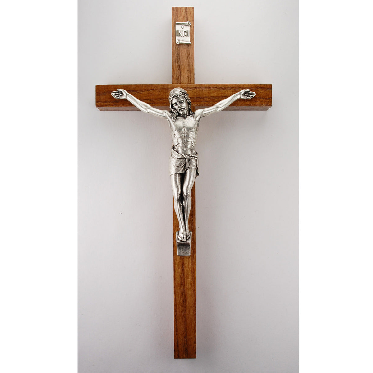 10" Walnut Crucifix Silver Corpus