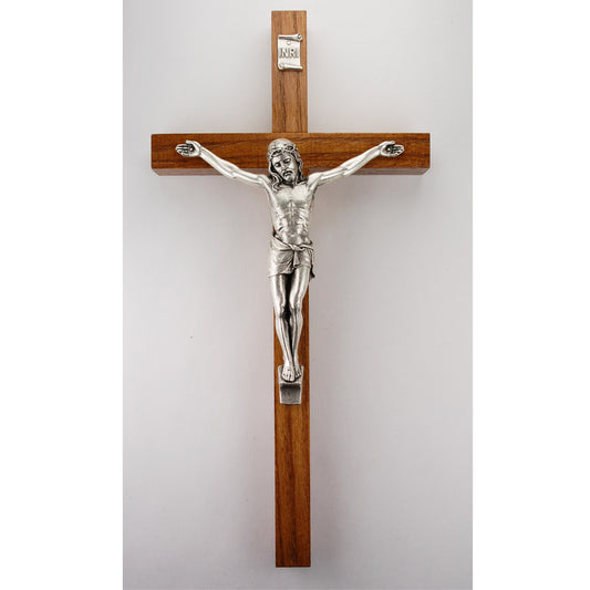 10" Walnut Crucifix Silver Corpus