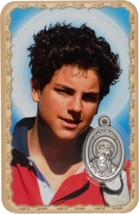 Carlo Acutis Prayer Card with medal Made in Italy