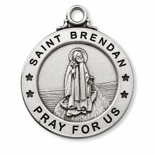 St. Brendan Medal Necklace – Patron Saint of Sailors & Travelers – 20-Inch Chain & Gift Box