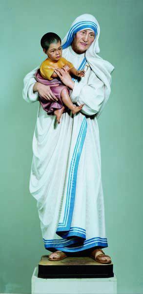 Hand Carved in Linden Wood Mother Teresa of Calcutta Standing Statue | Made in Italy