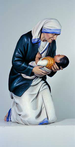 Hand Carved Fiberglass Mother Teresa of Calcutta Kneeling Statue | Made in Italy