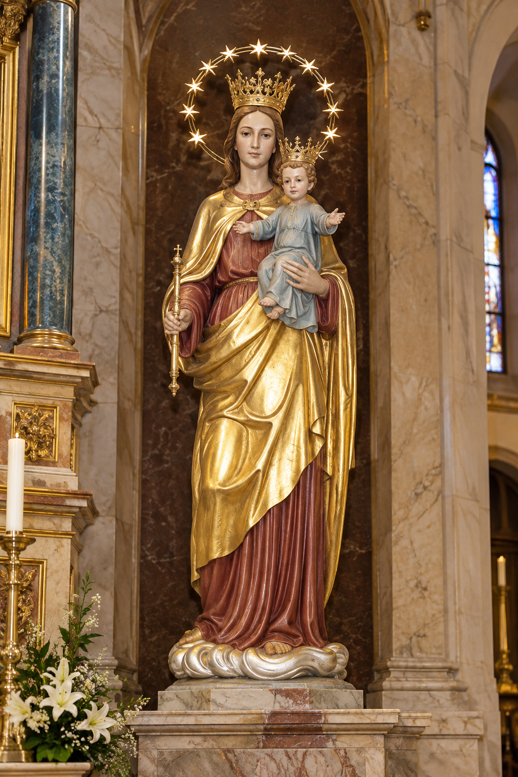 Our Lady Help of Christians Statue – 83-Inch Catholic Madonna & Child