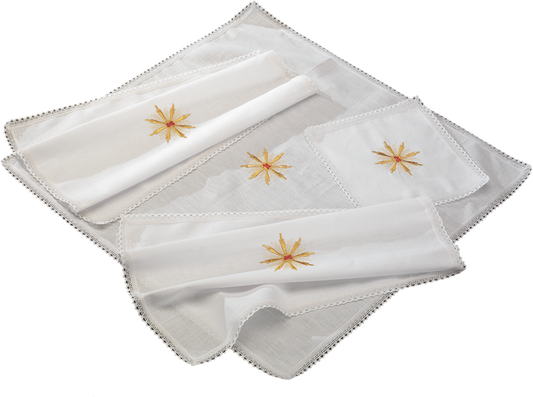 Mass Service Set in Pure Linen – Machine-Embroidered Liturgical Linens | Chalice Pall, Corporal, Purificator & Lavabo Towel | Traditional Catholic Altar Linens