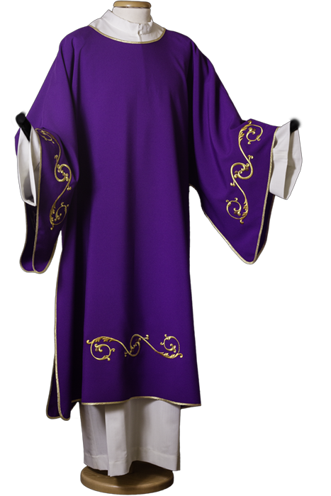 Elegant 100% Polyester Dalmatic with Gold Trim and Full Embroidery – Refined Liturgical Vestment for Solemn Celebrations