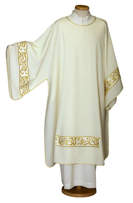Elegant 100% Polyester Dalmatic with Embroidered Braid and Gold Trim – Refined Liturgical Vestment for Church Celebrations