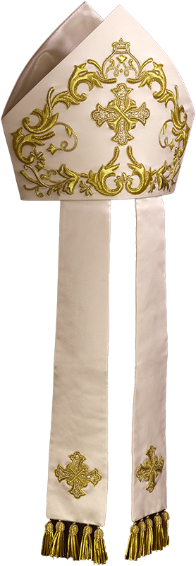 Hand-Embroidered 100% Acetate Mitre with Gold Fringe – Made in Italy Liturgical Headpiece