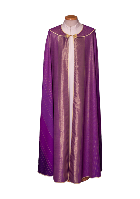Shaded Lurex Wool Cope with Embroidered Collar – Elegant Liturgical Vestment with Gold Trim for Catholic Clergy