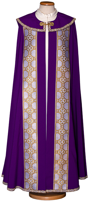 Ornate 100% Polyester Liturgical Cope – Embroidered Braid with Stones and Gold Hook Collar for Sacred Celebrations
