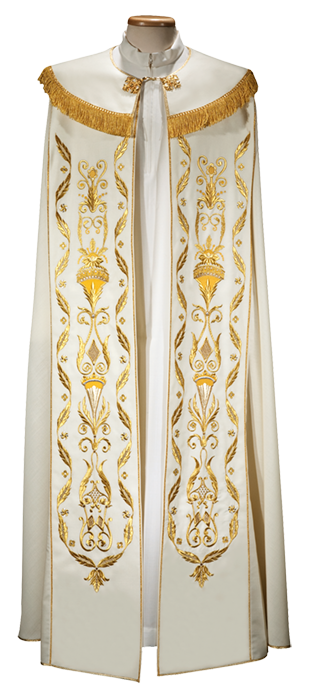 Golden Majesty Cope – Pure Wool Liturgical Cope with Embroidered Satin Stole and Clerical Collar