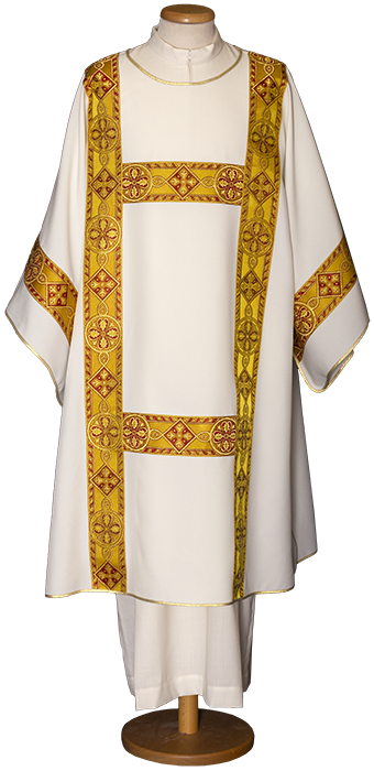 Elegant 100% Polyester Dalmatic with Gold Braid and Galloon Trim – Refined Liturgical Vestment for Catholic Celebrations