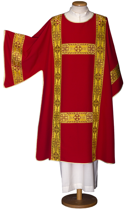 Elegant 100% Polyester Dalmatic with Gold Braid and Galloon Trim – Refined Liturgical Vestment for Catholic Celebrations