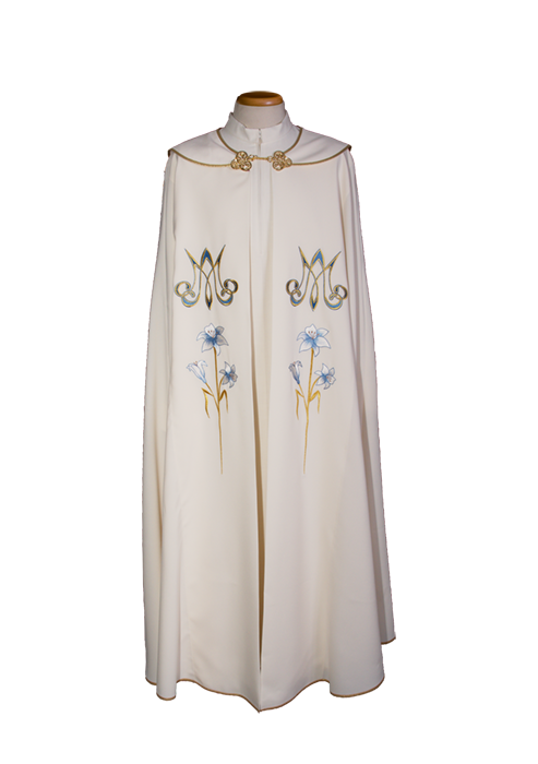 Marian Cope in 100% Polyester with Ave Maria Embroidery and Gold Soutache – Elegant Liturgical Vestment for Catholic Celebrations