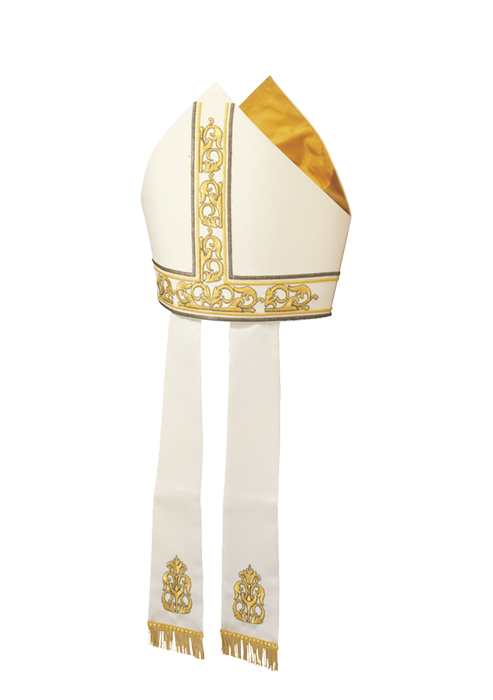 Pure Wool Mitre with Gold Lining and Embroidered Infule – Elegant Liturgical Headwear with Fringe Finish