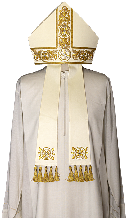 Elegant Pure Wool Mitre with Swarovski Stones and Gold Embroidery – Liturgical Headwear for Bishops and Clergy