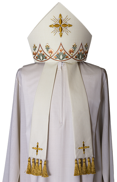 100% Polyester Mitre with Machine Embroidery – Durable and Elegant Liturgical Headpiece for Catholic Clergy