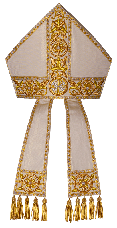 Hand-Embroidered Gold-Plated Mitre – Viscose Acetate Fabric with Italian Craftsmanship and Gold Wire Fringe