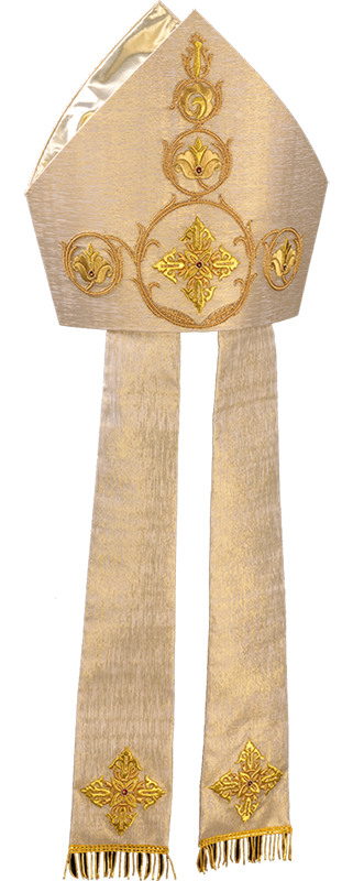 Regal Splendor Mitre – Hand-Embroidered Gold Wool Lurex Liturgical Headpiece Made in Italy