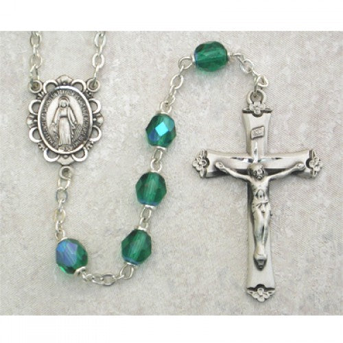 SS 6MM EMERALD/MAY ROSARY