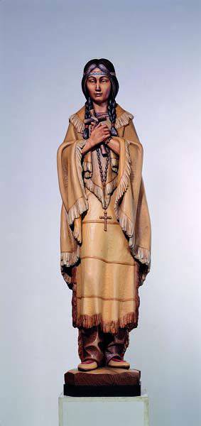 Hand Carved in Linden Wood Blessed Kateri Tekakwithe | Made in Italy