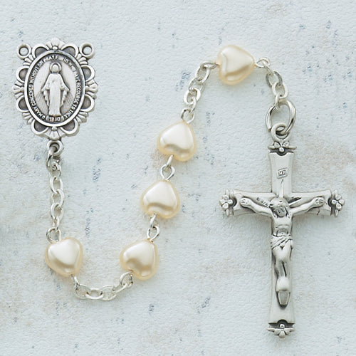 6X6MM PEARL HEART ROSARY