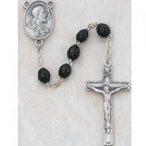 SS 4X6MM BLACK WOOD ROSARY