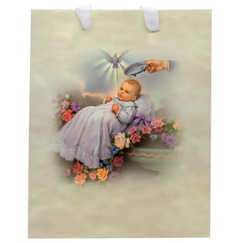 10" Gift Bag with Baptism Design | Includes Tissue Paper and Gift Tag | Great Gift Wrap for Catholic and Christian Occasions | Baptism, Christening, and Baby Shower