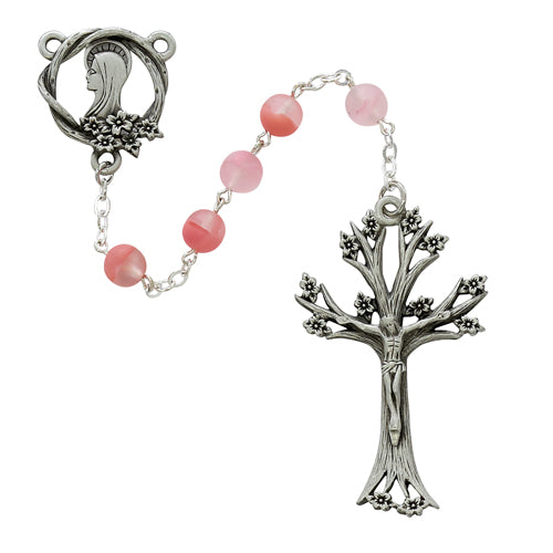 7MM ROSE GLASS DOGWOOD ROSARY