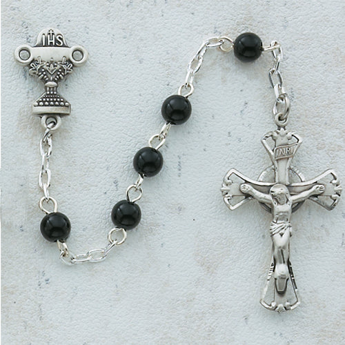 5MM BLACK GLASS COMM ROSARY