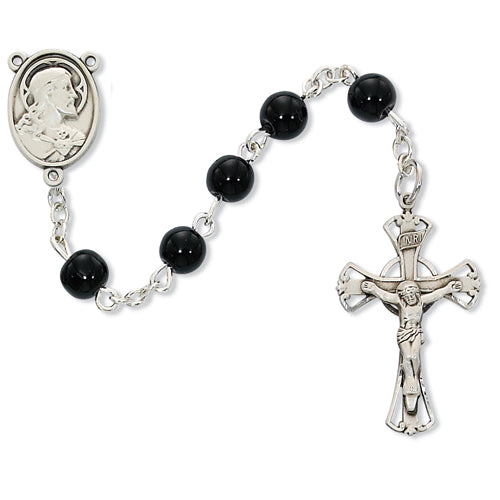 SS 6MM BLACK GLASS ROSARY
