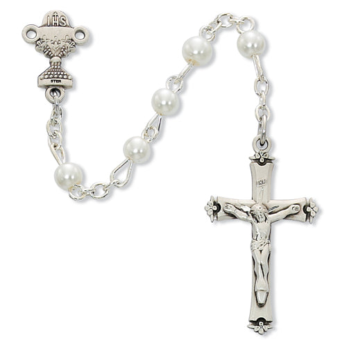 SS 5MM WHITE PEARL COMM ROSARY