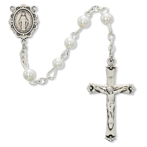 SS 5MM WHITE PEARL ROSARY