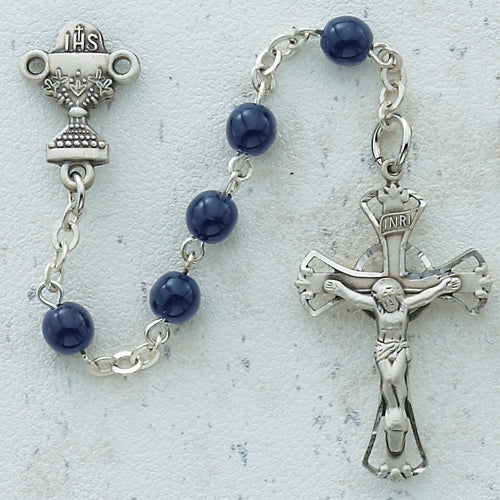 5MM BUE GLASS COMM ROSARY