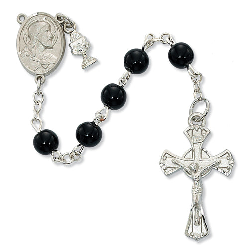 BLACK GLASS ROSARY
