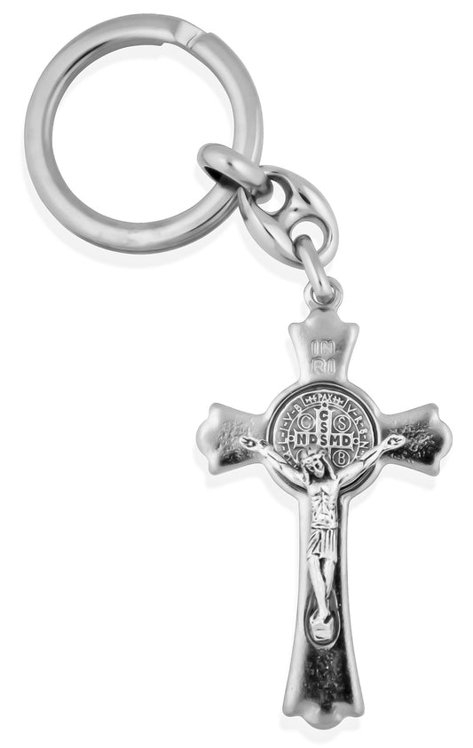 Catholic Saint Benedict Key Chain with 2" Cross Fob