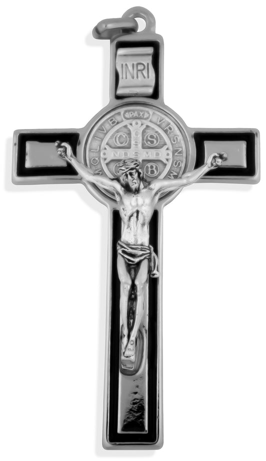Large Saint Benedict Cross with Black Enamel Inlays