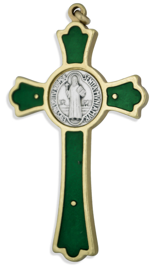 Latin-Style Saint Benedict Cross with Colored Enamel