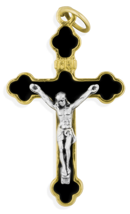 1.5" Latin-Style Crucifix with Colored Enamel and Gold Trim