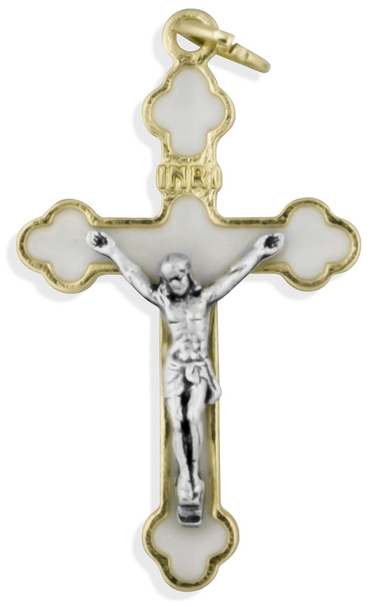 1.5" Latin-Style Crucifix with Colored Enamel and Gold Trim