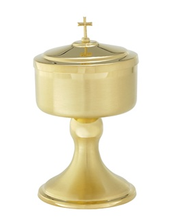 "Graceful 24K Gold-Plated Satin Finish Ciborium with Cross Accent"