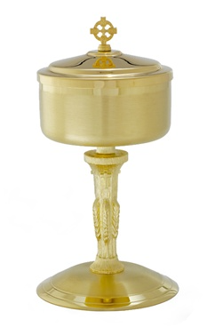 24K Gold-Plated Ciborium with Wheat Stem Design and Satin Finish